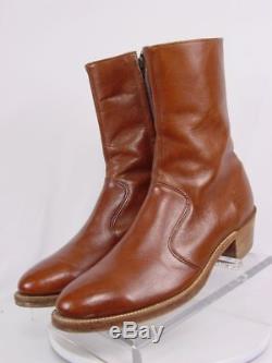 Vtg USA FRYE Men 9.5-D Brown Leather Side Zip Western Horse Cowboy Boots