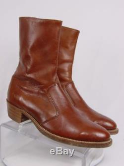 Vtg USA FRYE Men 9.5-D Brown Leather Side Zip Western Horse Cowboy Boots