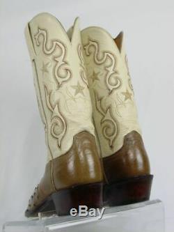 Vtg USA LUCCHESE 1883 Women 7.5-B Full Quill Ostrich Western Horse Cowboy Boot