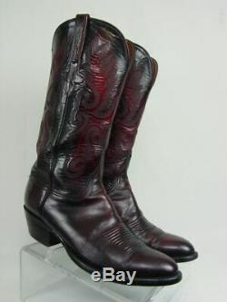 Vtg USA LUCCHESE Men 10-D Black Cherry Goatskin Western Horse Cowboy Boots