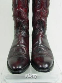 Vtg USA LUCCHESE Men 10-D Black Cherry Goatskin Western Horse Cowboy Boots
