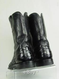Vtg USA LUCCHESE Men 11.5-B Black Handmade Exotic Western Horse Cowboy Boot