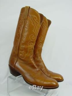Vtg USA LUCCHESE Men 11-D Brown Leather Western Horse Cowboy Boots