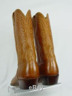Vtg USA LUCCHESE Men 11-D Brown Leather Western Horse Cowboy Boots