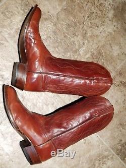 Vtg USA LUCCHESE Men 11-E Brown Leather Western Horse Cowboy Boots