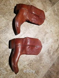 Vtg USA LUCCHESE Men 11-E Brown Leather Western Horse Cowboy Boots