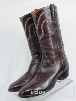 Vtg USA LUCCHESE Men 8.5-D Dark Brown Goat Leather Western Horse Cowboy Boot