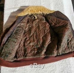 Vtg WWII Front Quarter Horse hide Leather Bomber Sherpa BMW Brown 1940s Jacket