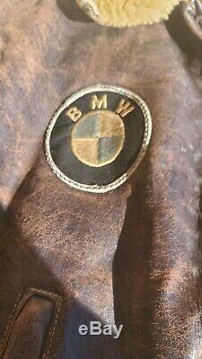 Vtg WWII Front Quarter Horse hide Leather Bomber Sherpa BMW Brown 1940s Jacket