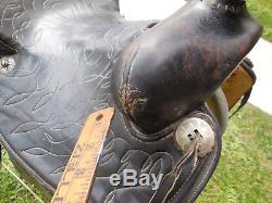 Vtg Western LEDDY Horse Saddle 15 with Fancy Leather Scrolling Nice 1950's