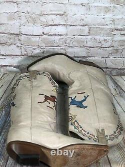 Vtg Zodiac womens sz 9 horse print tall western blocked heel boots