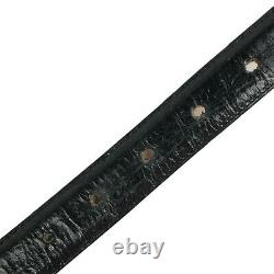 WATHNE Vintage 1991 Double Horse Head Belt Buckle Bronze Tone Black Leather Belt