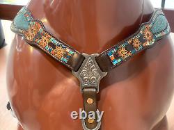 Western Genuine Argentina Leather Headstall Breast Collar Set for Horse Mousm