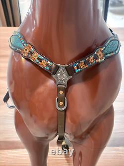 Western Genuine Argentina Leather Headstall Breast Collar Set for Horse Mousm