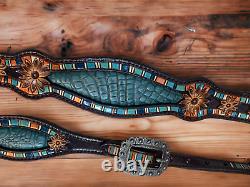 Western Genuine Argentina Leather Headstall Breast Collar Set for Horse Mousm