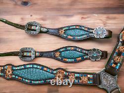 Western Genuine Argentina Leather Headstall Breast Collar Set for Horse Mousm