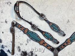 Western Genuine Argentina Leather Headstall Breast Collar Set for Horse Mousm