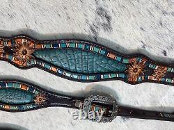 Western Genuine Argentina Leather Headstall Breast Collar Set for Horse Mousm