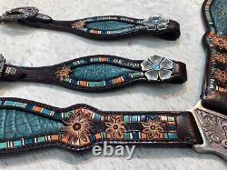 Western Genuine Argentina Leather Headstall Breast Collar Set for Horse Mousm