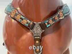 Western Genuine Argentina Leather Headstall Breast Collar Set for Horse Mousm