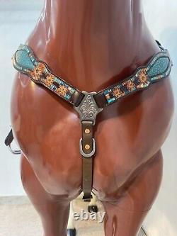 Western Genuine Argentina Leather Headstall Breast Collar Set for Horse Mousm