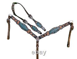 Western Genuine Argentina Leather Headstall Breast Collar Set for Horse Mousm