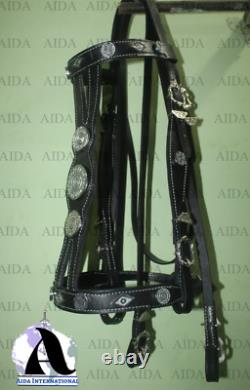 Western Horse Baroque Bridel With Black Leather, silver hardware including collar