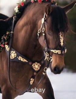 Western Horse Fancy Spanish Real Black Leather Bridle And Breast Collar Deal