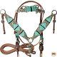 Western Horse Headstall Breast Collar Rein Set American Leather Turquoise U-SET