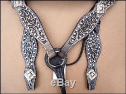 Western Leather Horse Bridle Headstall Breast Collar Black Rustic Vintage