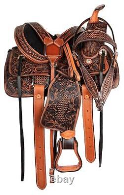 Western Leather Horse Kid Saddle Trail Leather Pleasure Barrel Racing Tack 12 13