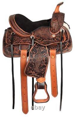 Western Leather Horse Kid Saddle Trail Leather Pleasure Barrel Racing Tack 12 13