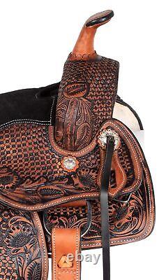 Western Leather Horse Kid Saddle Trail Leather Pleasure Barrel Racing Tack 12 13