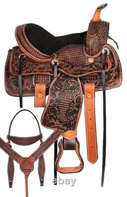 Western Leather Horse Kid Saddle Trail Leather Pleasure Barrel Racing Tack 12 13