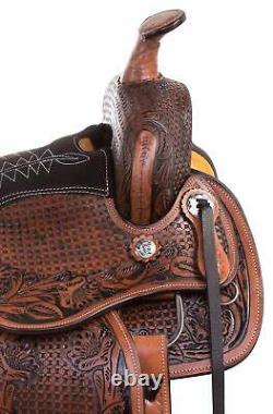 Western Leather Horse Saddle Comfy Seat Pleasure Trail Barrel Racing Hand Tooled