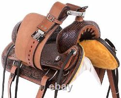 Western Leather Horse Saddle Comfy Seat Pleasure Trail Barrel Racing Hand Tooled