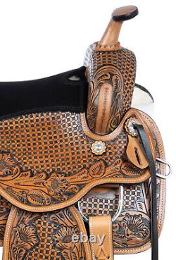 Western Leather Horse Saddle Trail Pleasure Barrel Tack Set 16in 17in 18in