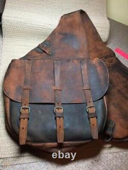 Western Saddle Bag in Vintage Look On Dark Brown Oiled Leather for Horse (kGN)