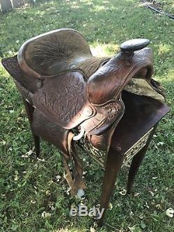 Western Vintage Tooled Leather Cowboy Horse Saddle Pleasure Trail Great Looking