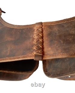 Western leather Saddle Bag in Vintage Look On Dark Brown Oiled Leather free ship