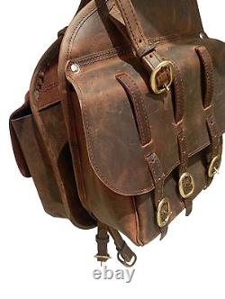 Western leather Saddle Bag in Vintage Look On Dark Brown Oiled Leather free ship