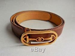 Women's Vintage 1980's Brown Gucci Belt With Horse Bit Buckle
