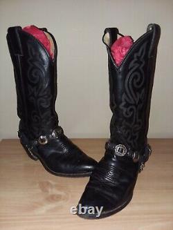 Women's Vintage Justin Black Leather Cowboy Boots Size 7 C Wide L4911 BOOTSTRAPS