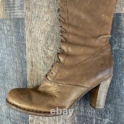 Womens 11M FRYE VILLAGER LACE Brown Leather Tall Lace Up Distressed Boots 77610