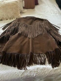 Womens Vintage Brown Suede Leather Jacket Native 9 Fringe Western Handmade-Rare