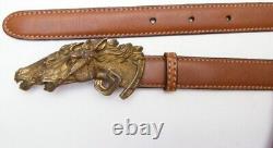 Womens Vintage Gucci Double Horse Racing Buckle Brown Leather Belt Sz S/m 33