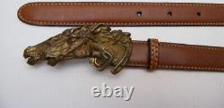 Womens Vintage Gucci Double Horse Racing Buckle Brown Leather Belt Sz S/m 33