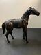 Wood & leather horse sculpture. Vintage. Carving. 17 1/2 x 18 5/8 x 5 Inches