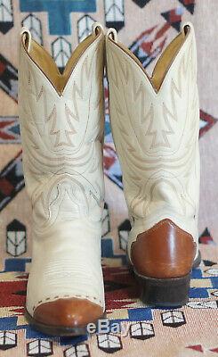 Wrangler Cowboy Wingtip Boots Cream & Brown Leather Vintage US Made Men's 12 D