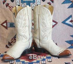 Wrangler Cowboy Wingtip Boots Cream & Brown Leather Vintage US Made Men's 12 D